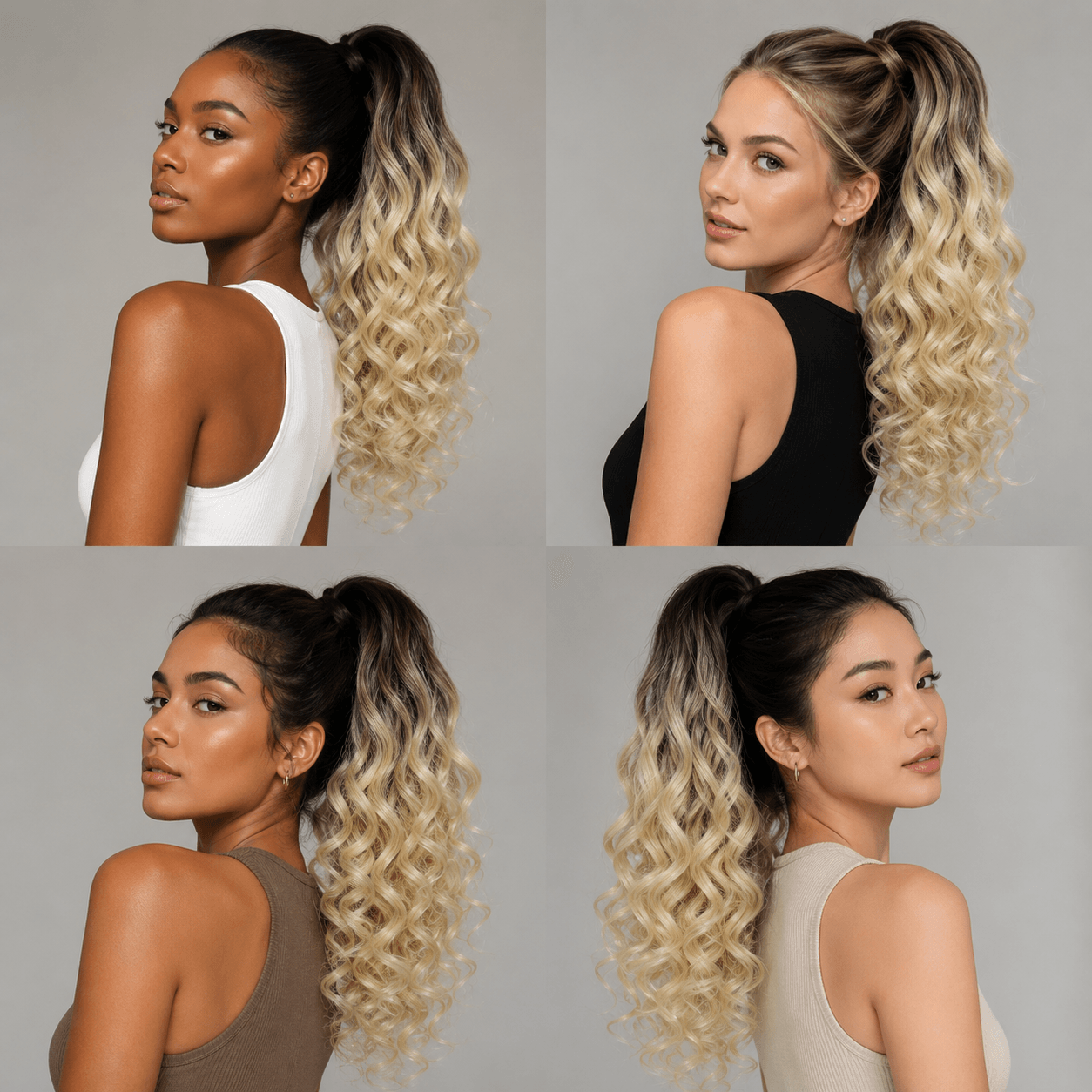 20 Inch Ombre Wavy Ponytail Hair Extension for Women – Heat Resistant Synthetic Hair, Big Wave Curly Clip-In, Dye & Style Friendly