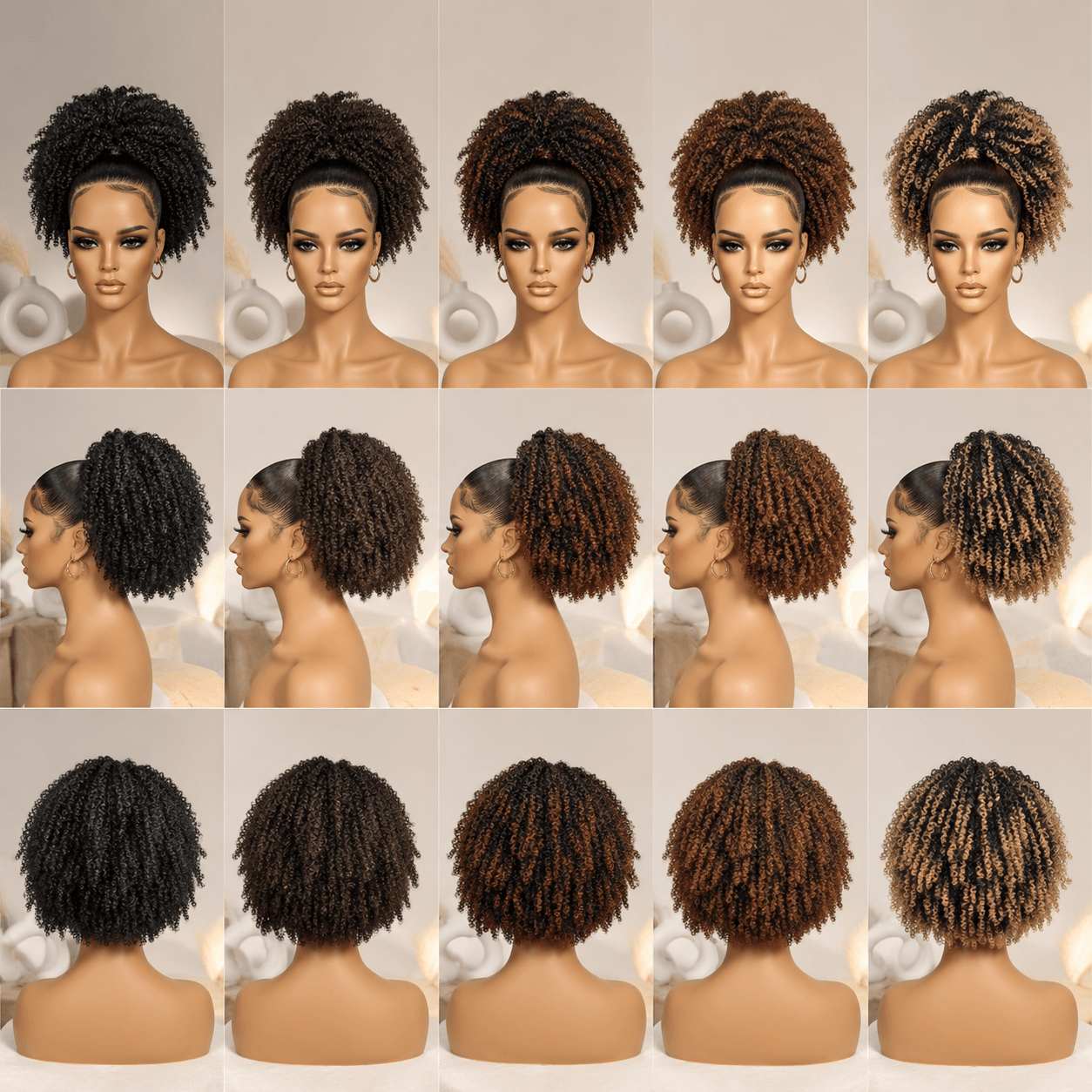 Wholesale Kinky Curly Afro Puff Ponytail Extensions – High-Quality Heat-Resistant Synthetic Hair for Women, Multi-Color 1B/4/4-33/4-30/T1B-27, Non-Dyeable, Elegant Big Wave Drawstring Hairpieces