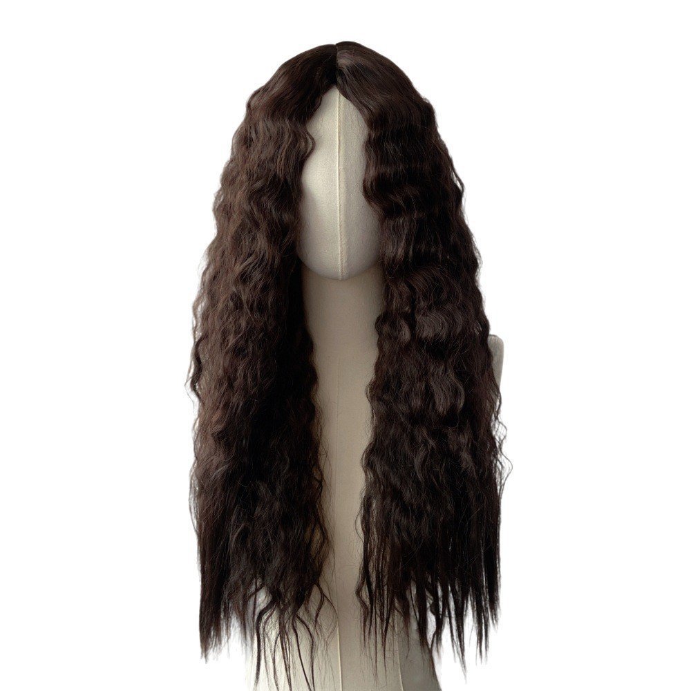 Middle Part Long Kinky Curly Corn Perm Synthetic Wig Model 184 Reverse Tied