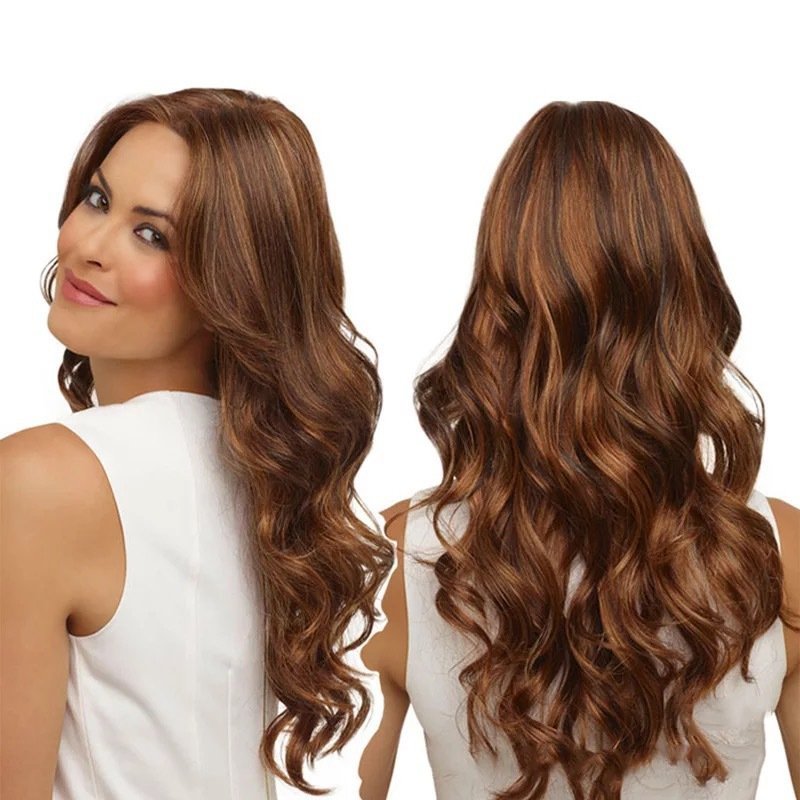 Middle Part Long Curly Synthetic Wig with Long Bangs Heat Resistant Model 103F