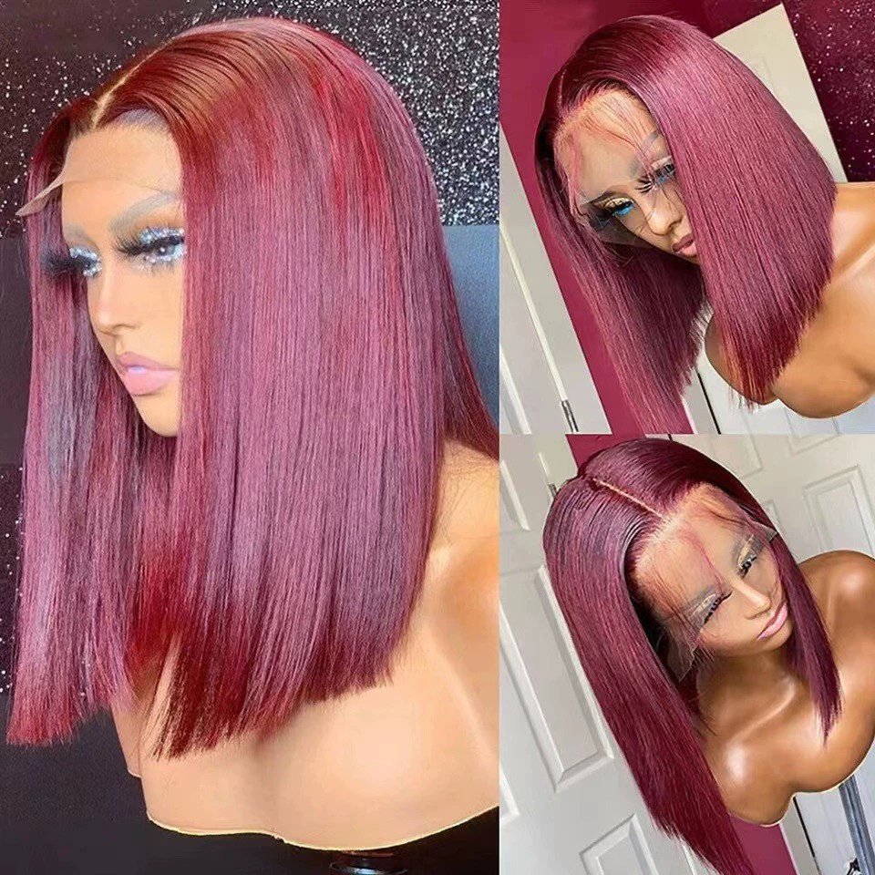 12A Vietnam Bone Straight Middle Part Bob Front Lace Synthetic Wig Model F0617