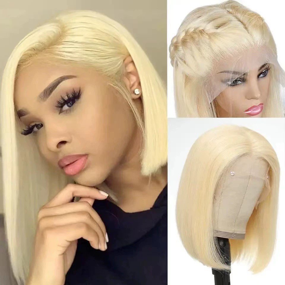 12A Vietnam Bone Straight Middle Part Bob Front Lace Synthetic Wig Model F0617